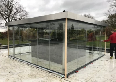 External frameless glass patio doors