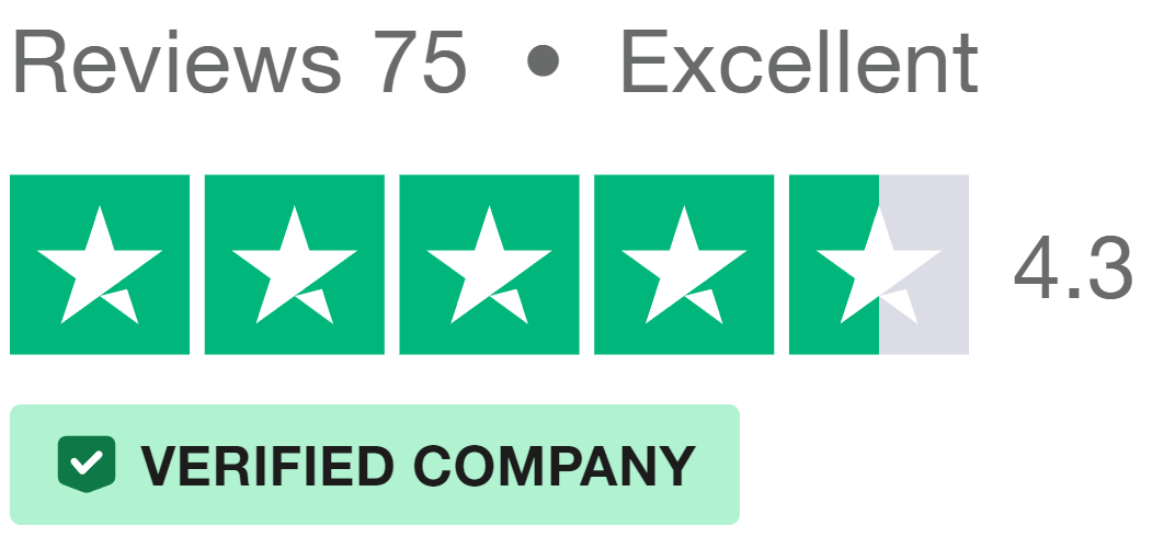 Trustpilot Excellent rating with 75 reviews and 4.3 stars