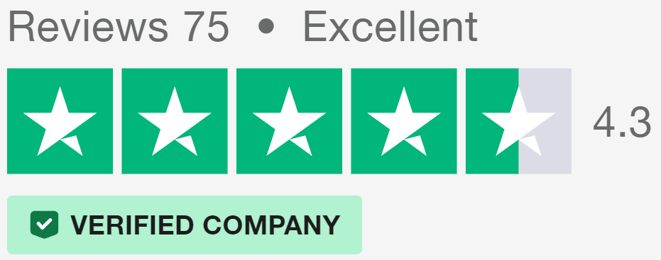 Rated Excellent on Trustpilot (75 reviews, 4.3 stars)