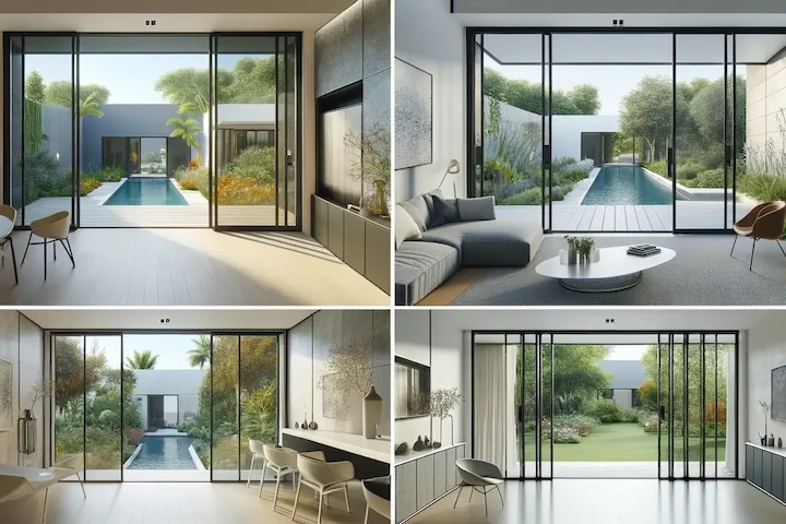 Montage of aluminium slimline sliding door renders