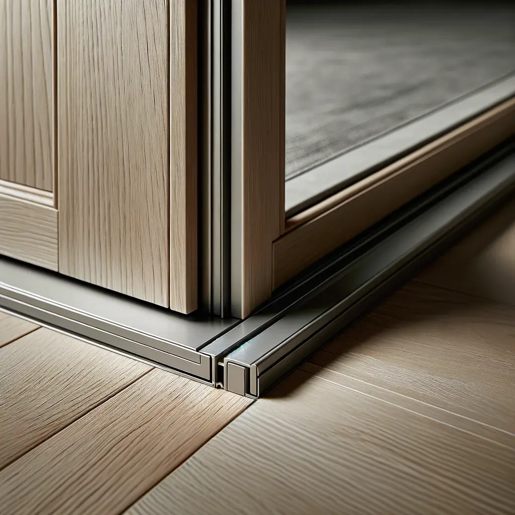 Close up of the mechanism of bifold doors flush with floor