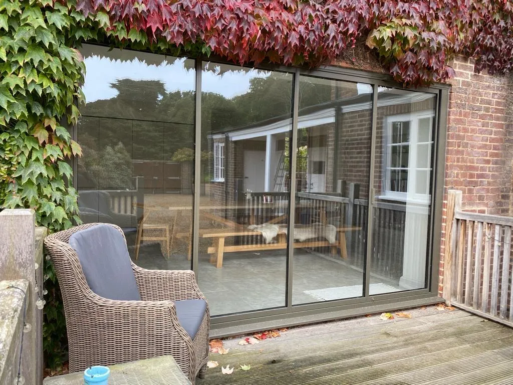 Aluminium external tilt and slide patio doors installed in a home in the UK