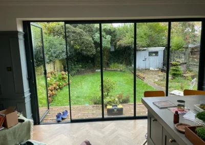 Ultra slim bi fold patio doors in the UK looking out