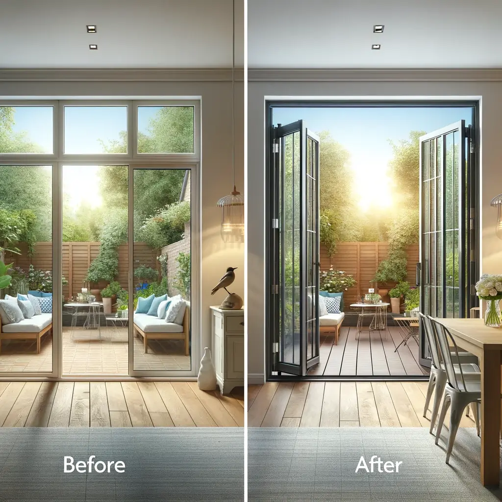 Low profile bifold doors before after comparison