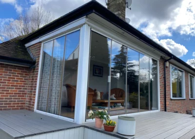 frameless glass doors white outside