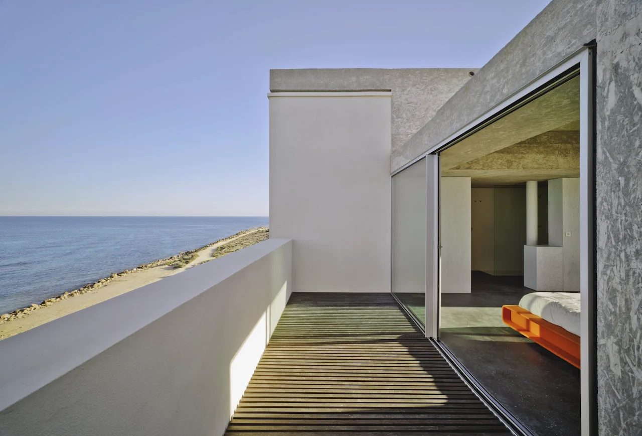 Outside sliding doors overlooking the coast