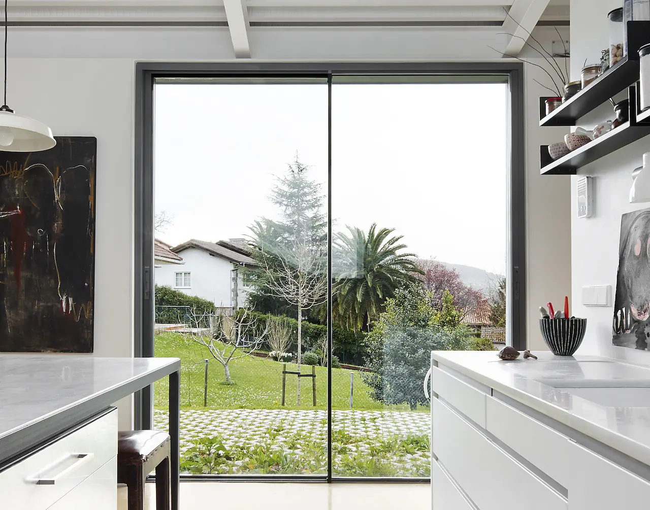 Outside sliding doors in a kitchen