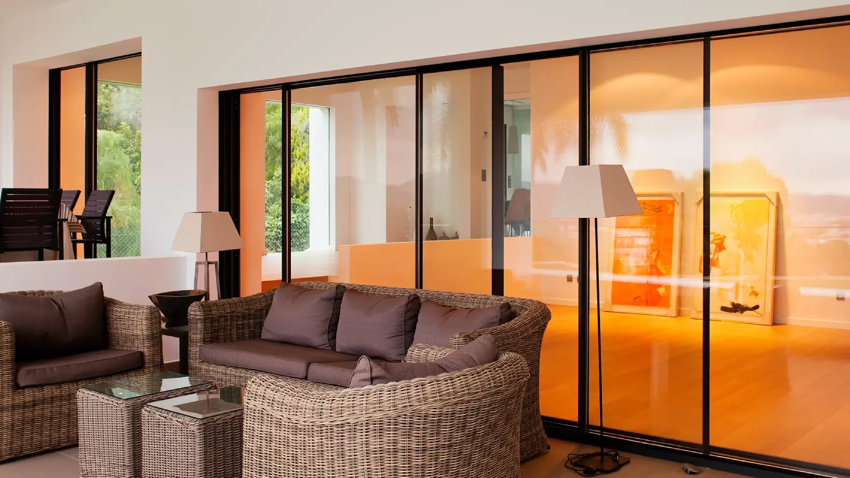 Large leaf sliding glass internal doors