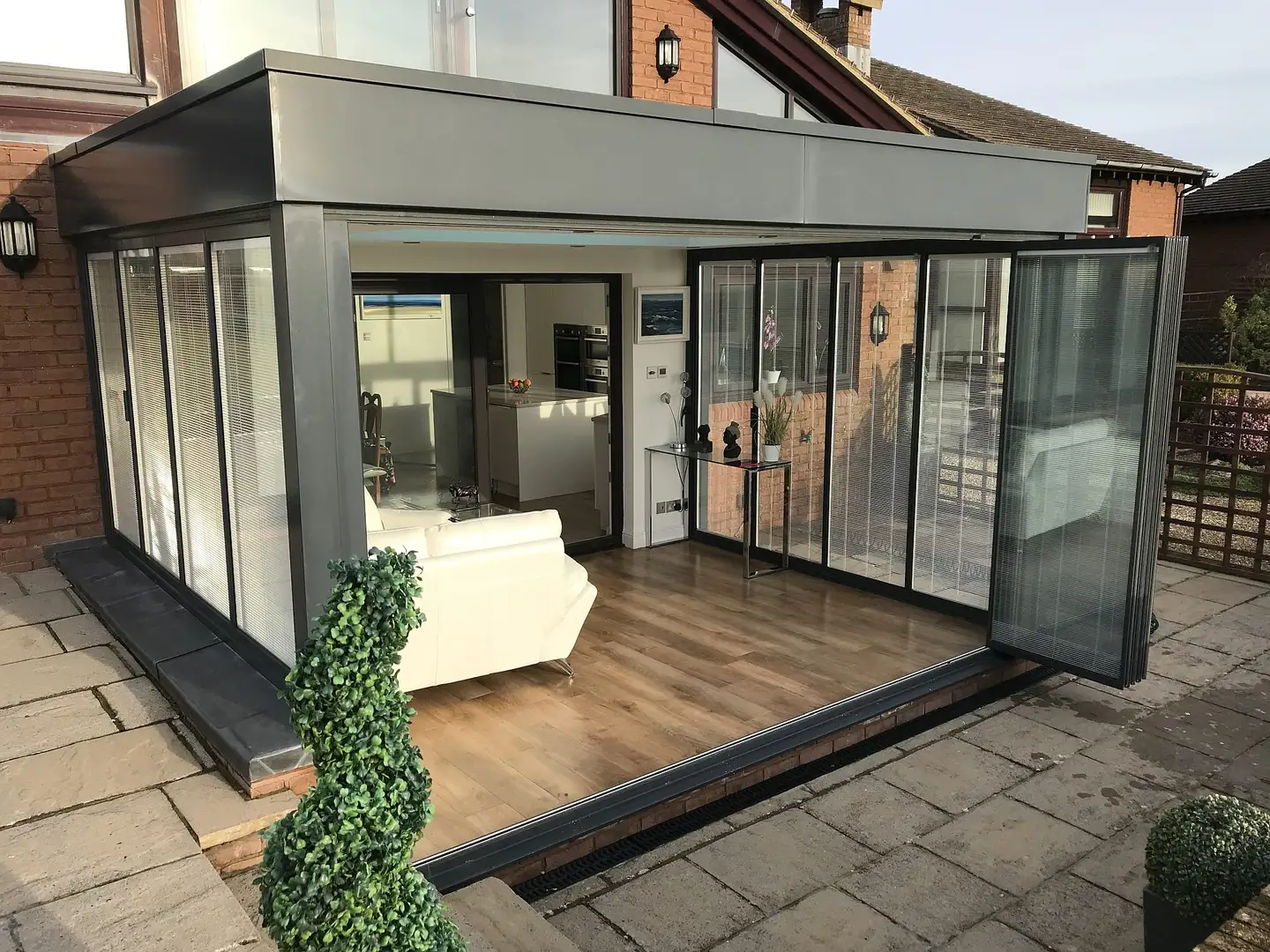 grey framed glass doors